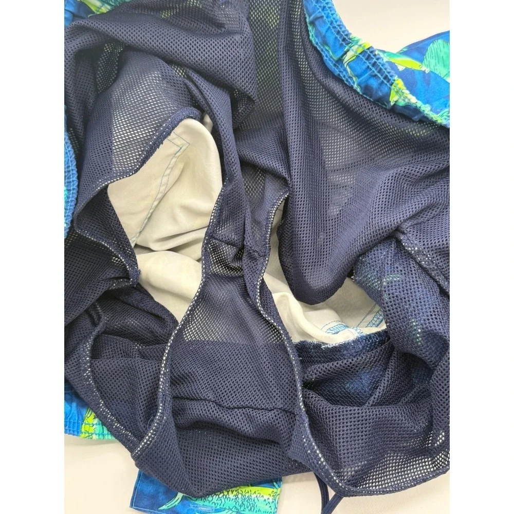 Lands' End Swim Trunks Men XL Blue Fish Print Marlin‎ Mahi Mahi 7in Inseam